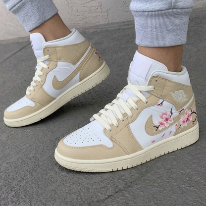 Custom AJ 1s Shoes Cherry Blossoms Beige Baby Pink