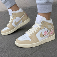 Custom AJ 1s Shoes Cherry Blossoms Beige Baby Pink