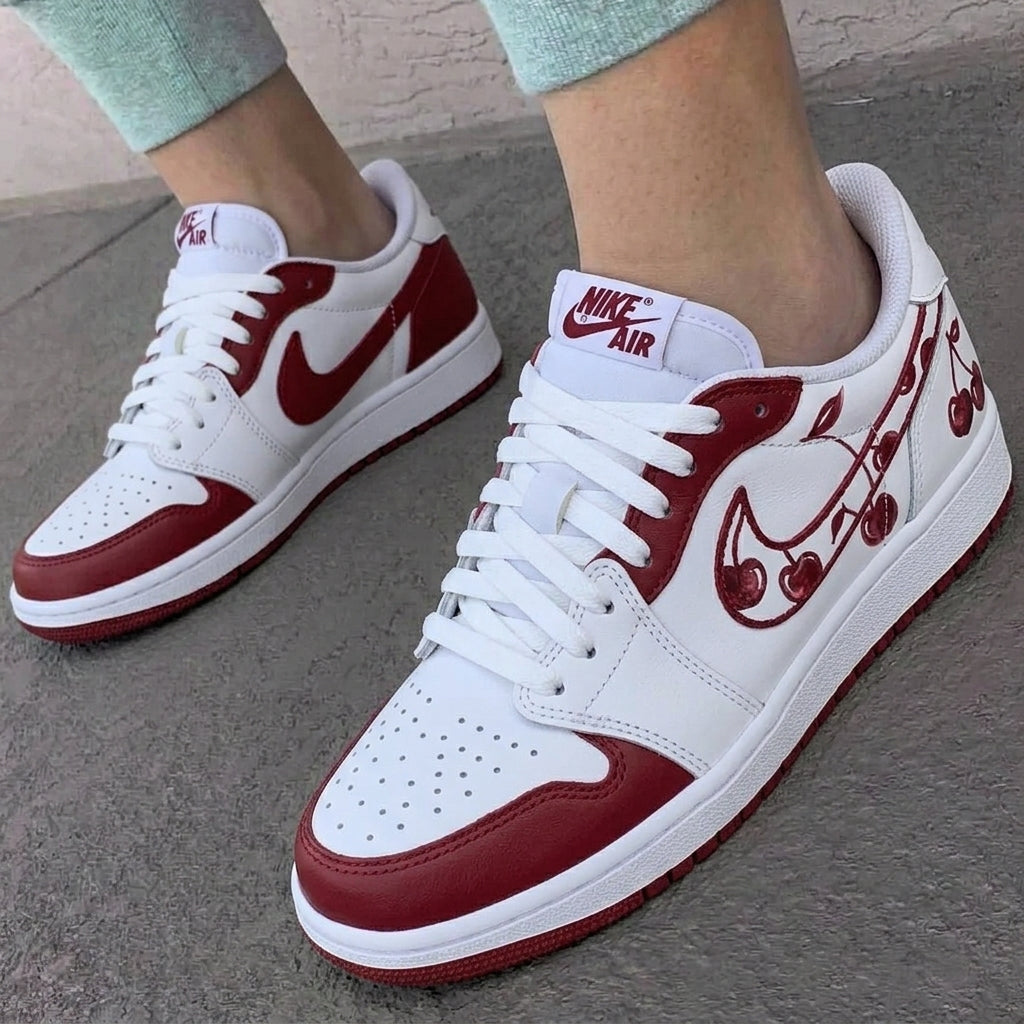 Custom AJ 1s Shoes Cherry White Burgundy
