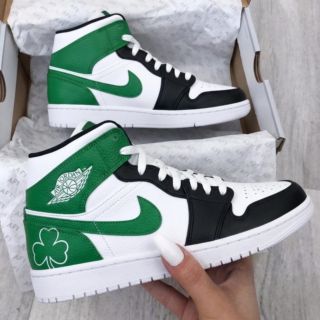 Custom AJ 1s Shoes Clover Black Green