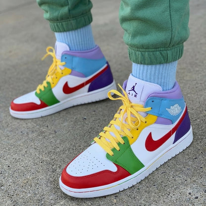 Custom AJ 1s Shoes Color Blocked Red Green Yellow Purple Baby Blue