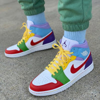 Custom AJ 1s Shoes Color Blocked Red Green Yellow Purple Baby Blue