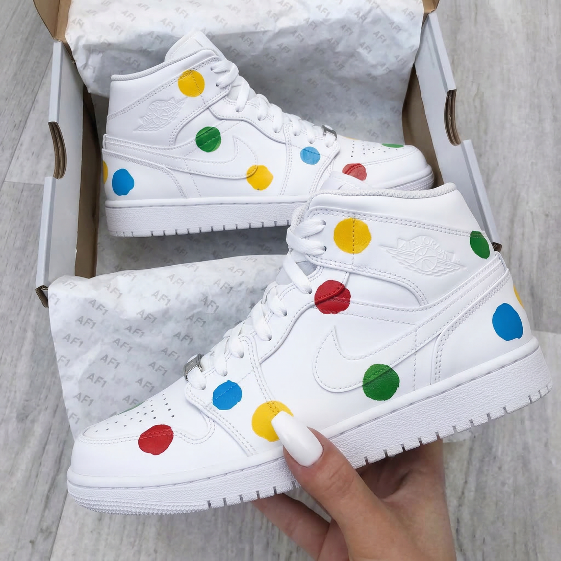 Custom AJ 1s Shoes Colorful Polka Dots Red Yellow Blue Green
