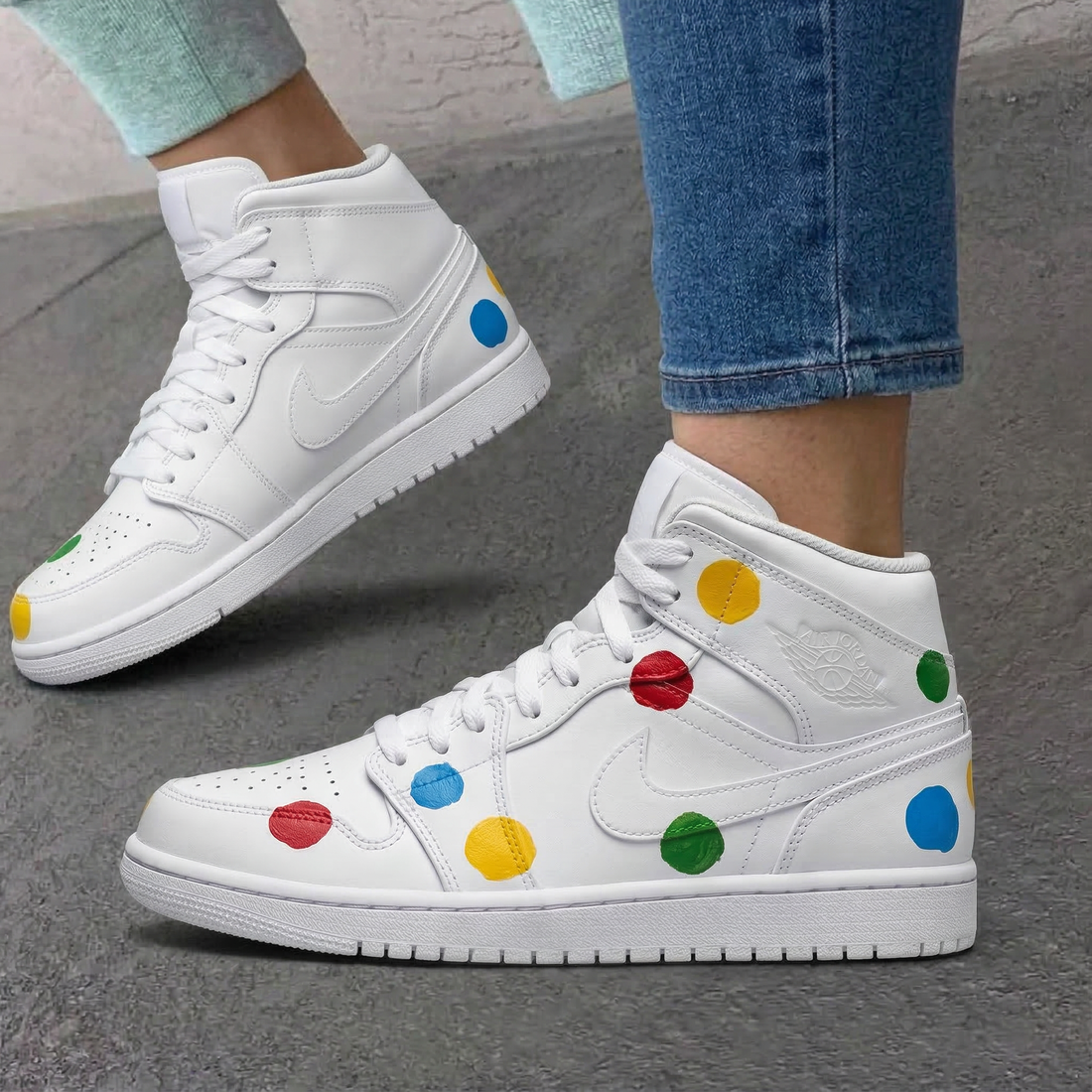 Custom AJ 1s Shoes Colorful Polka Dots Red Yellow Blue Green