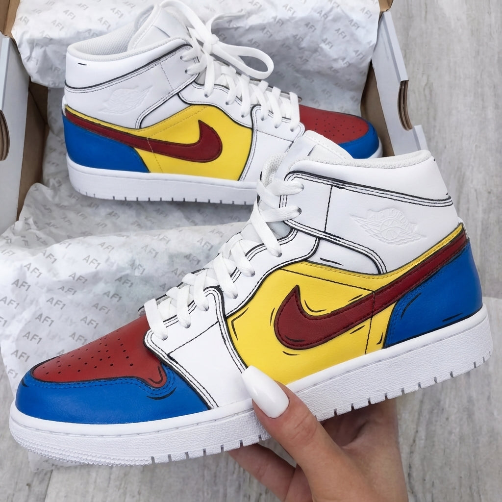 Custom AJ 1s Shoes Comic Style Red Yellow Blue