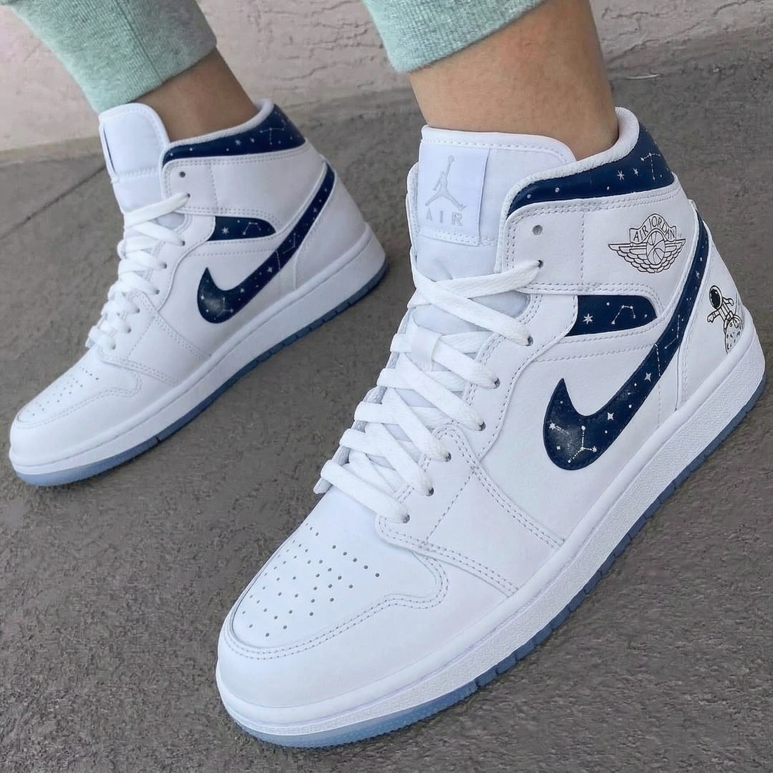 Custom AJ 1s Shoes Constellation Astronaut Navy Blue