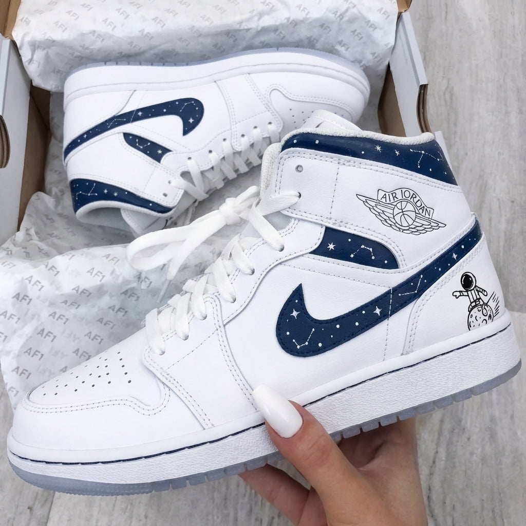Custom AJ 1s Shoes Constellation Astronaut Navy Blue