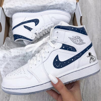 Custom AJ 1s Shoes Constellation Astronaut Navy Blue