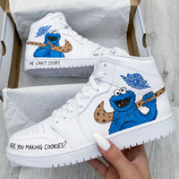 Custom AJ 1s Shoes Cookie Monster Cookie Swoosh Blue Brown
