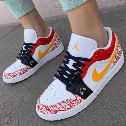 Custom AJ 1s Shoes Cracked Print Red Yellow