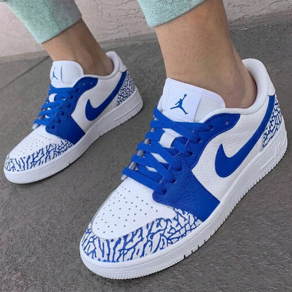 Custom AJ 1s Shoes Cracked Print White Royal Blue