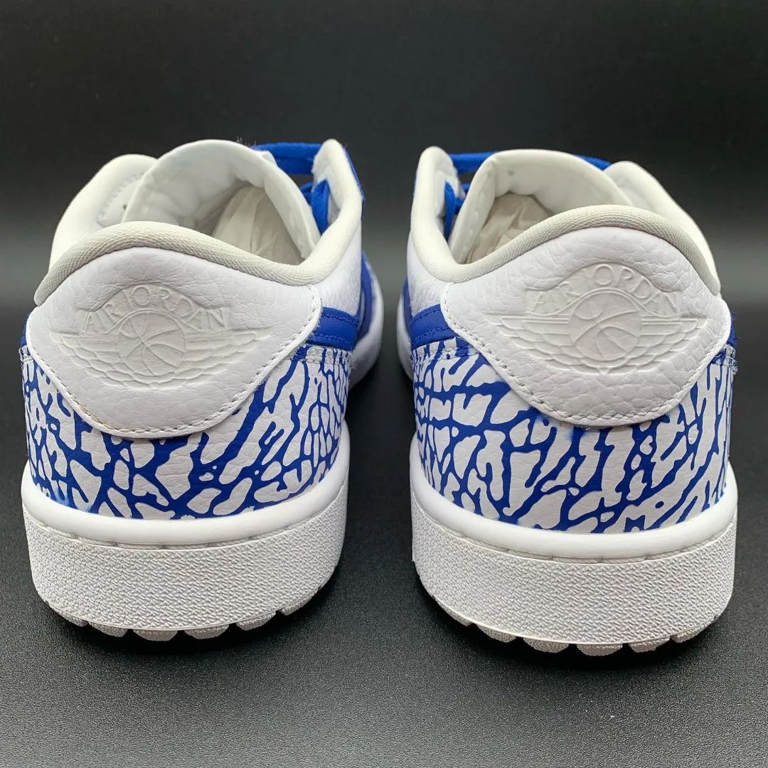Custom AJ 1s Shoes Crackle Pattern Blue and White