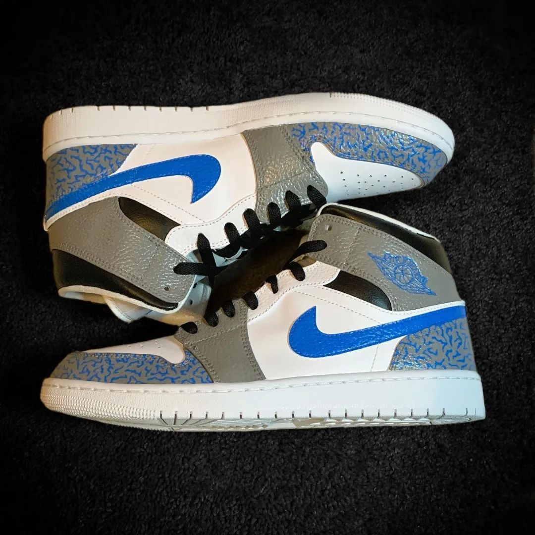Custom AJ 1s Shoes Crackle Pattern Blue Grey White
