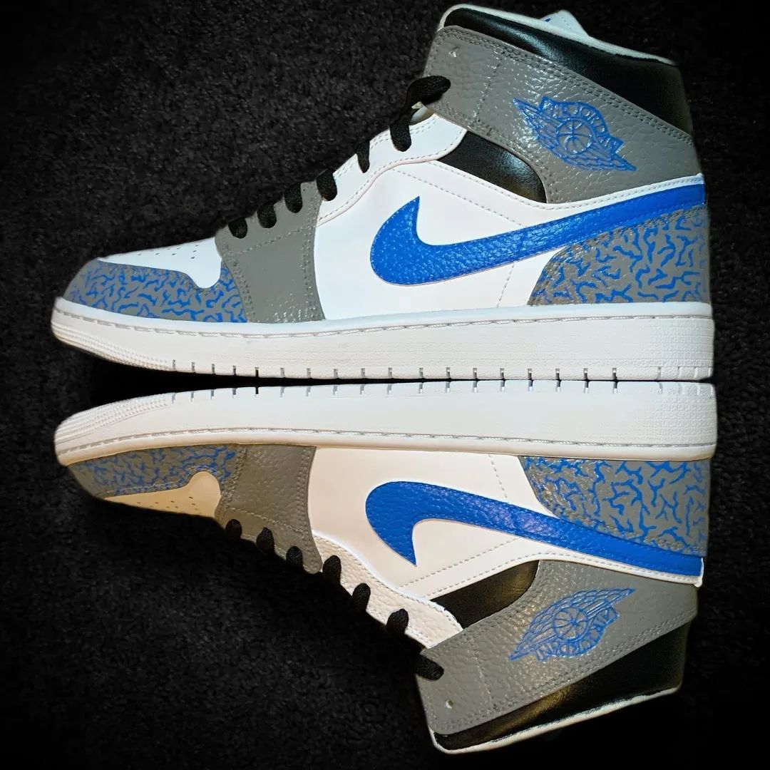 Custom AJ 1s Shoes Crackle Pattern Blue Grey White