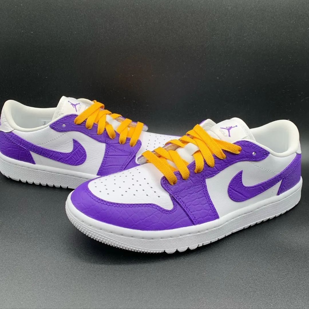 Custom AJ 1s Shoes Croc - Embossed Purple Yellow and White