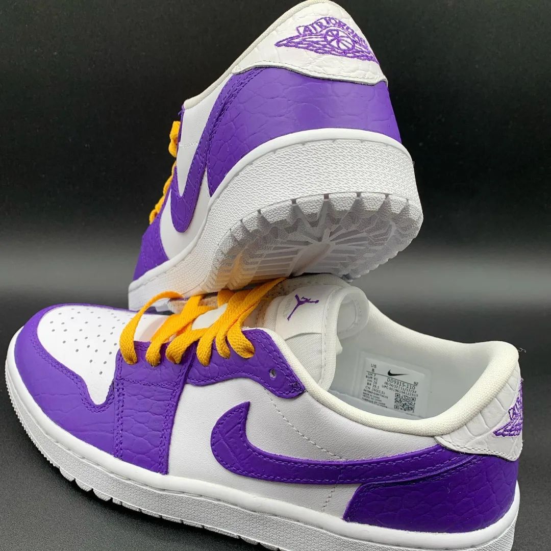 Custom AJ 1s Shoes Croc - Embossed Purple Yellow and White