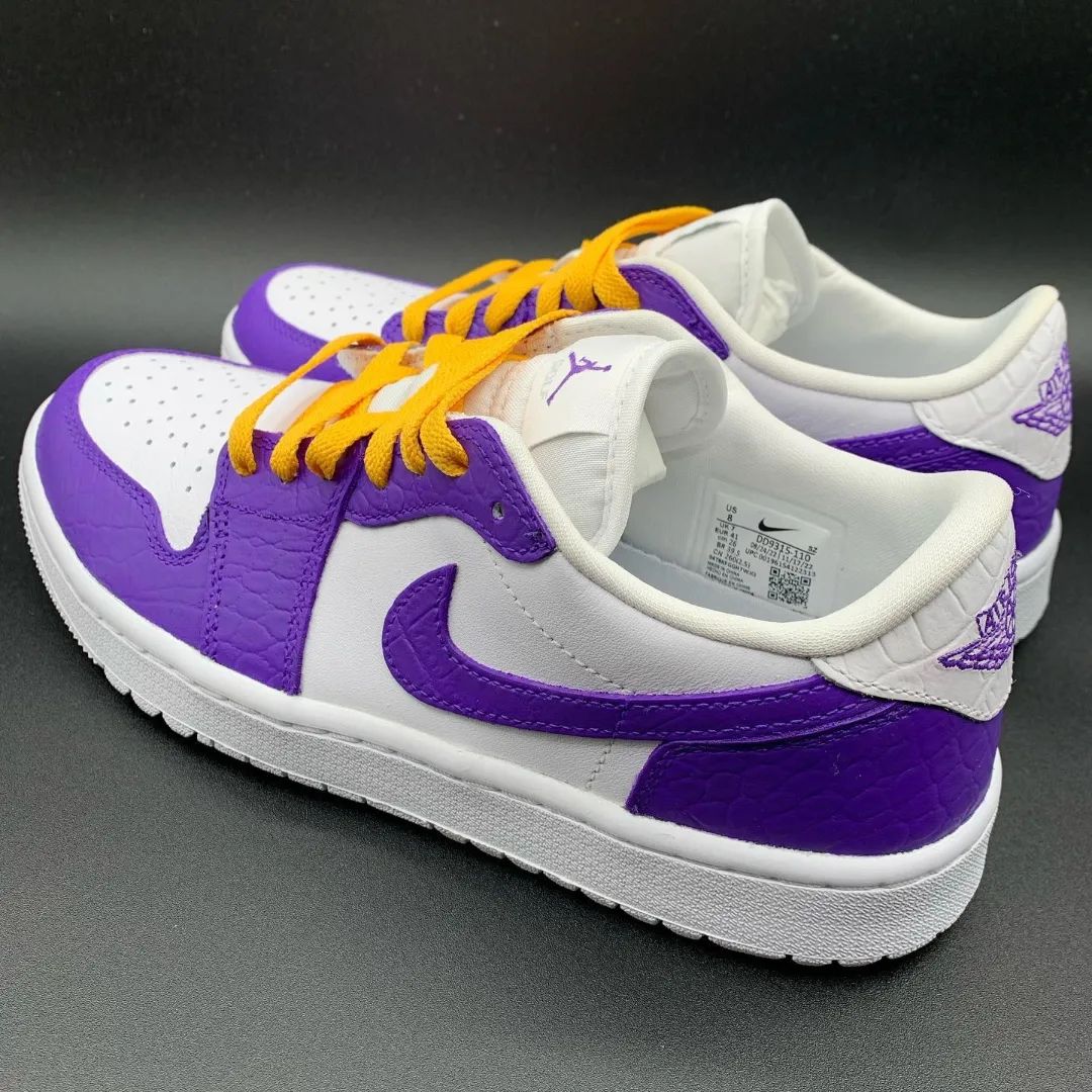 Custom AJ 1s Shoes Croc - Embossed Purple Yellow and White