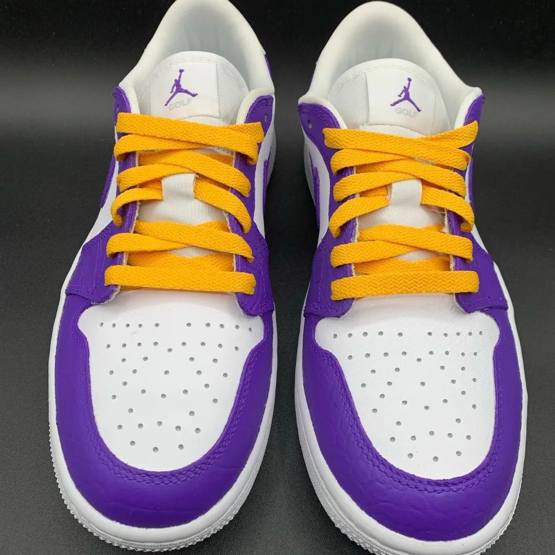 Custom AJ 1s Shoes Croc - Embossed Purple Yellow and White