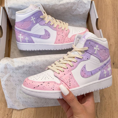 Custom AJ 1s Shoes Cross Soft Baby Pink and Lilac