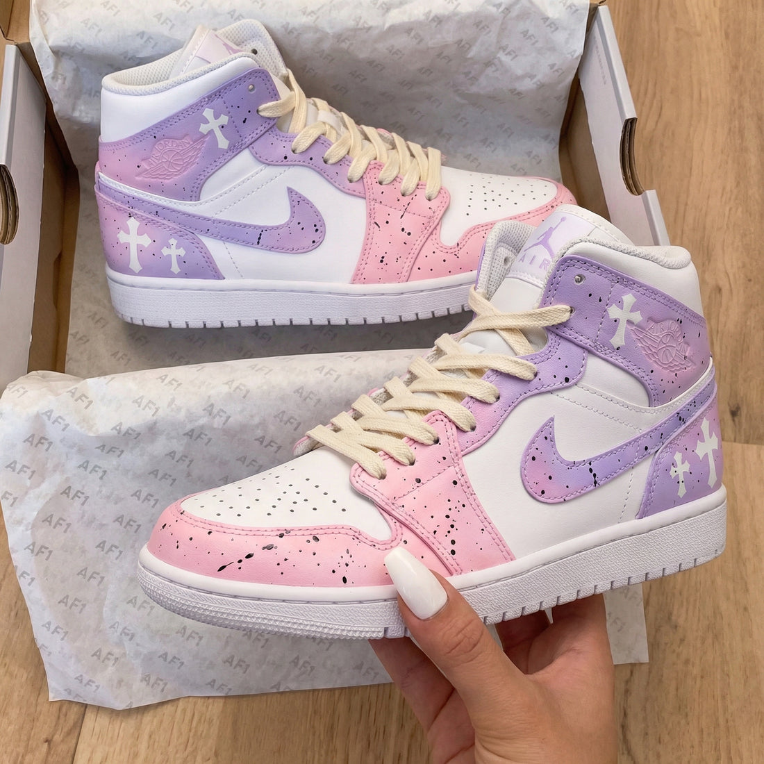 Custom AJ 1s Shoes Cross Soft Baby Pink and Lilac