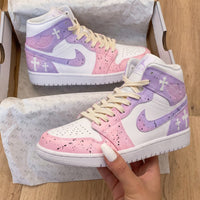 Custom AJ 1s Shoes Cross Soft Baby Pink and Lilac