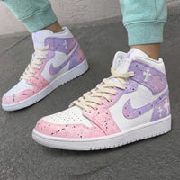 Custom AJ 1s Shoes Cross Soft Baby Pink and Lilac