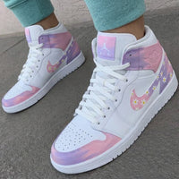 Custom AJ 1s Shoes Daisy Pattern Baby Pink and Lilac
