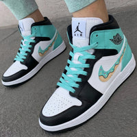 Custom AJ 1s Shoes Donut Design Black Teal