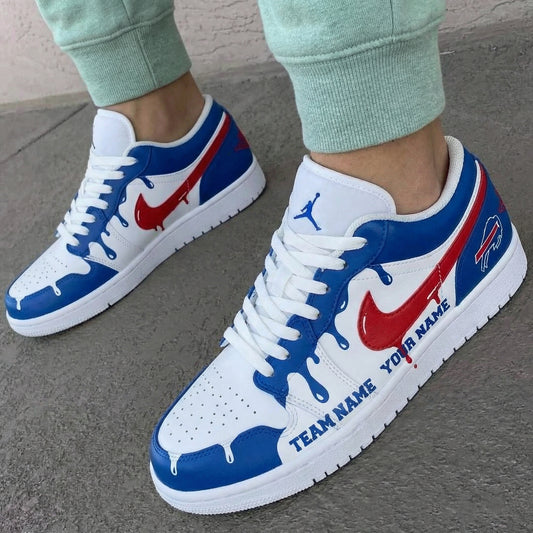 Custom AJ 1s Shoes Drip Buffalo Bills Blue Red