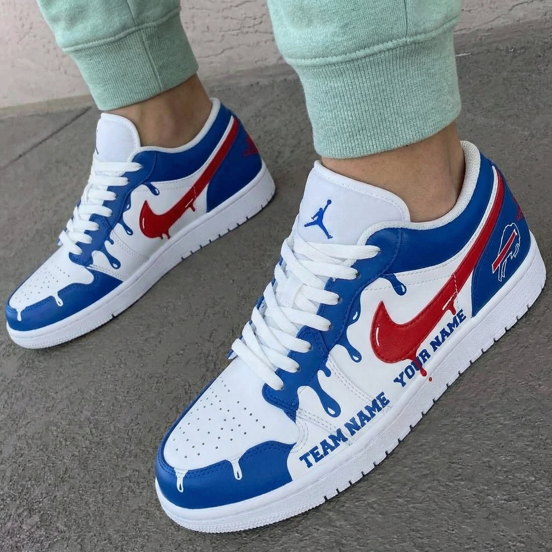 Custom AJ 1s Shoes Drip Buffalo Bills Blue Red