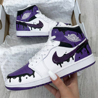 Custom AJ 1s Shoes Drip Design Purple Black White