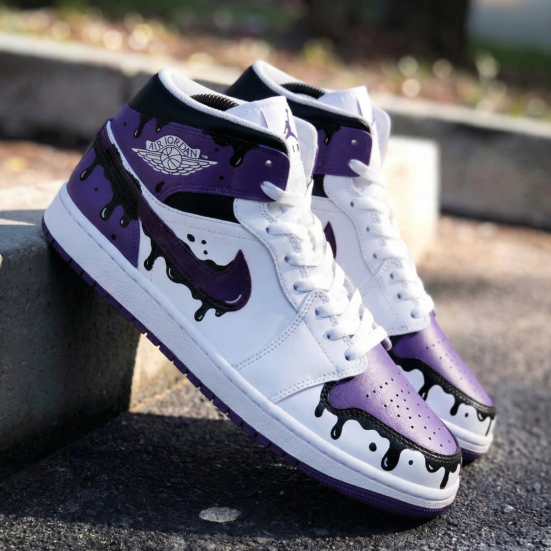 Custom AJ 1s Shoes Drip Design Purple Black White