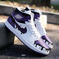 Custom AJ 1s Shoes Drip Design Purple Black White