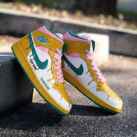 Custom AJ 1s Shoes Drip Design Yellow Pink Green