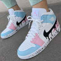Custom AJ 1s Shoes Drip Paint Design Baby Blue Pink