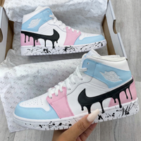 Custom AJ 1s Shoes Drip Paint Design Baby Blue Pink
