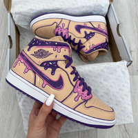 Custom AJ 1s Shoes Drip Pattern Pink Purple