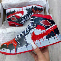 Custom AJ 1s Shoes Drip Pattern Red Black White