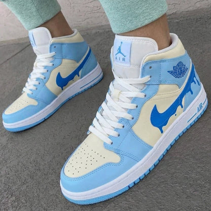 Custom AJ 1s Shoes Drip Swoosh Blue