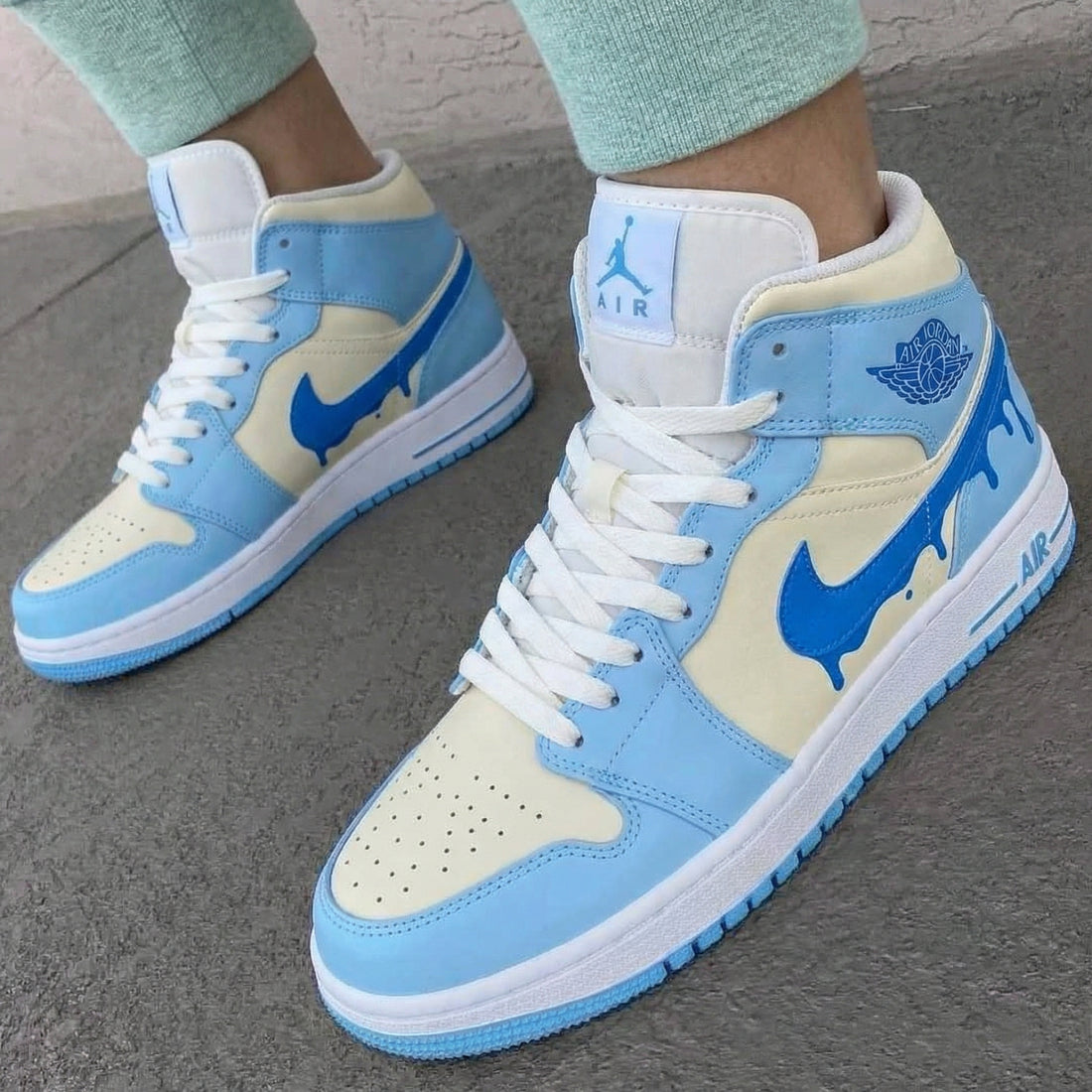 Custom AJ 1s Shoes Drip Swoosh Blue