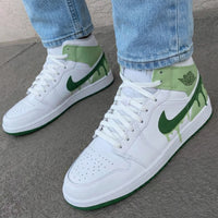 Custom AJ 1s Shoes Dripping - Design Green Color
