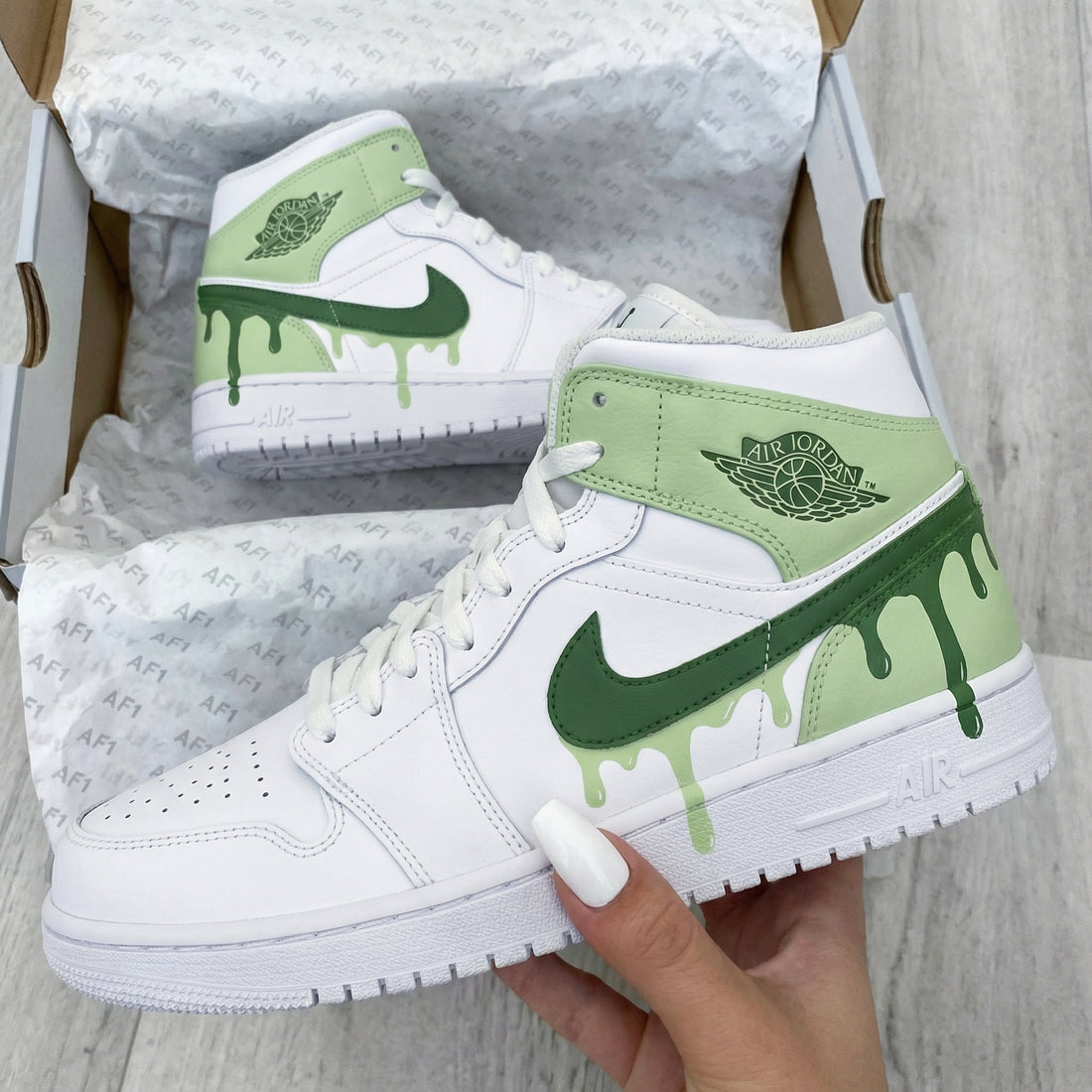 Custom AJ 1s Shoes Dripping - Design Green Color