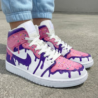 Custom AJ 1s Shoes Dripping Icing Pattern Baby Pink Purple