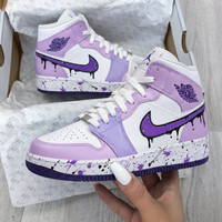 Custom AJ 1s Shoes Dripping Paint Design Baby Purple White