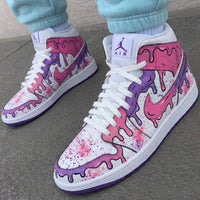 Custom AJ 1s Shoes Dripping Pattern Pink Purple