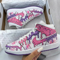 Custom AJ 1s Shoes Dripping Pattern Pink Purple