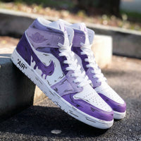 Custom AJ 1s Shoes Dripping Pattern White Purple