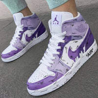 Custom AJ 1s Shoes Dripping Pattern White Purple