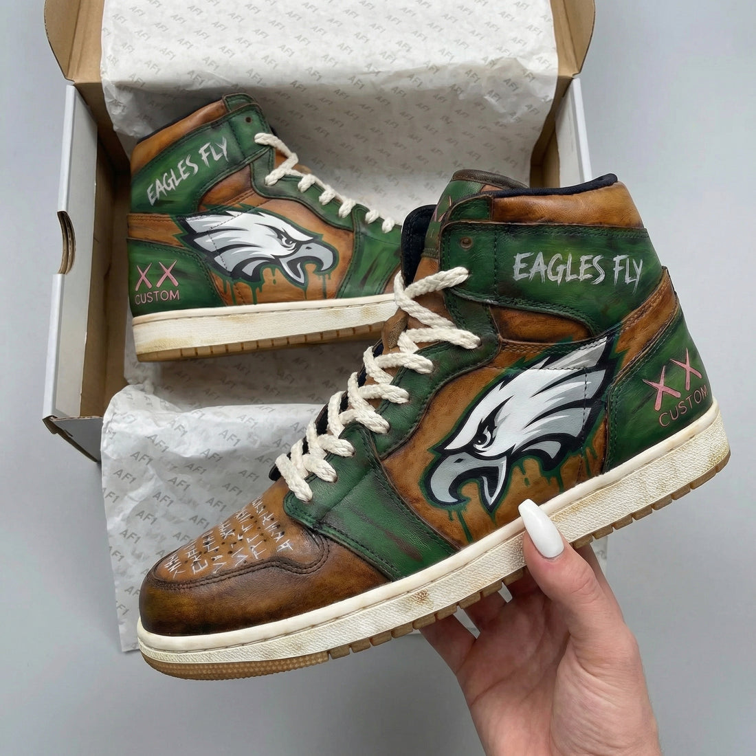 Custom AJ 1s Shoes Eagles Woodland Scheme
