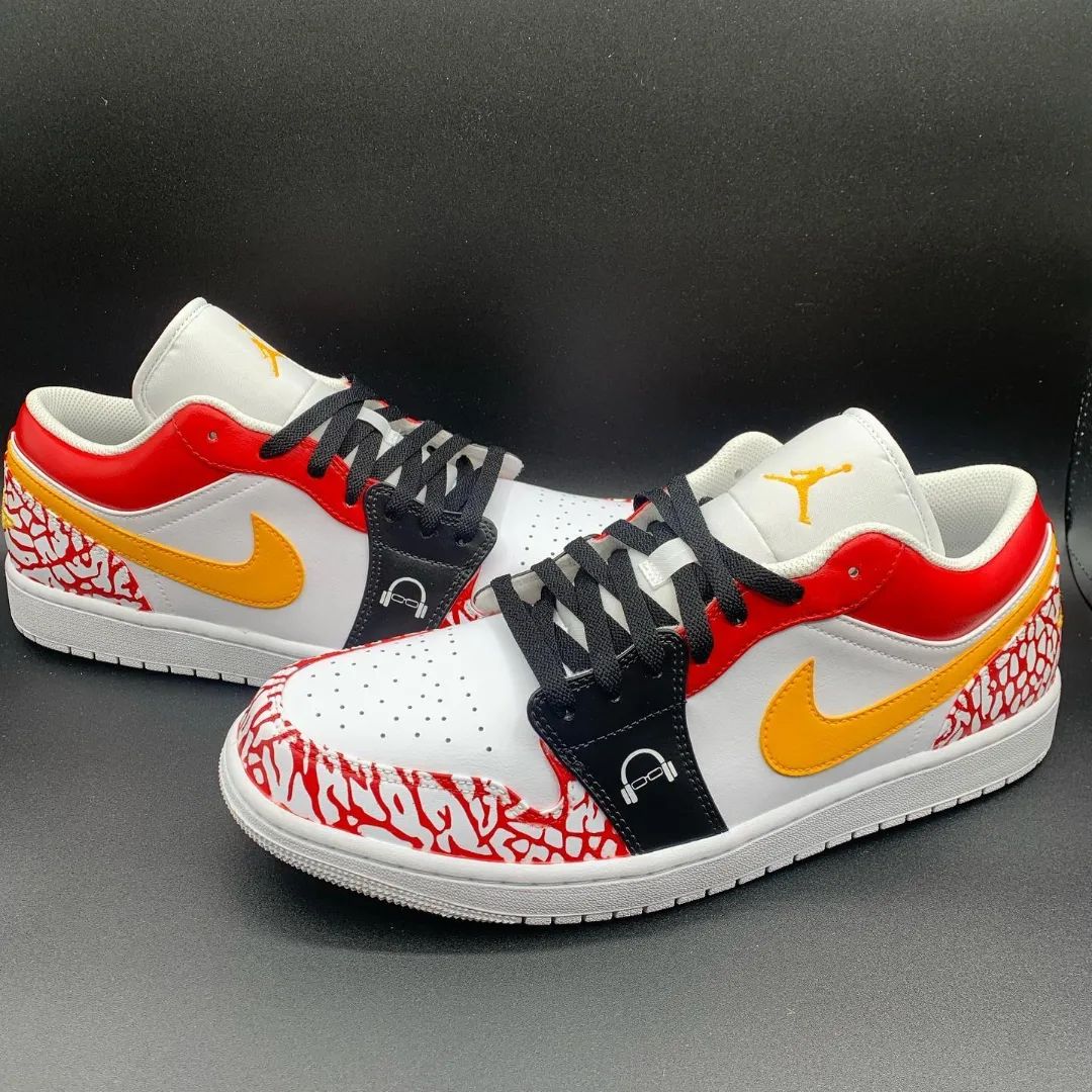 Custom AJ 1s Shoes Fiery Red Orange Black Crackle